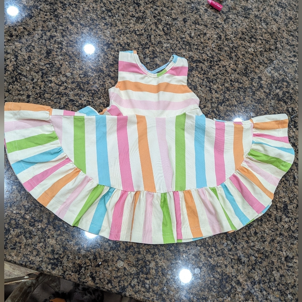 Sweethoney clothing rainbow striped twirl dress with cross cross in back size 12